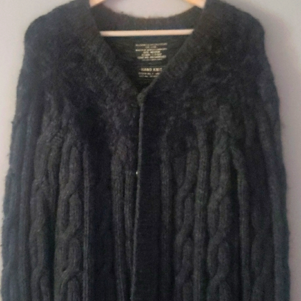 ALLSAINTS Spitalfields Hand Knit Wool Blend Sweater CharcoalGrey Black ButtonDwn - Picture 5 of 17